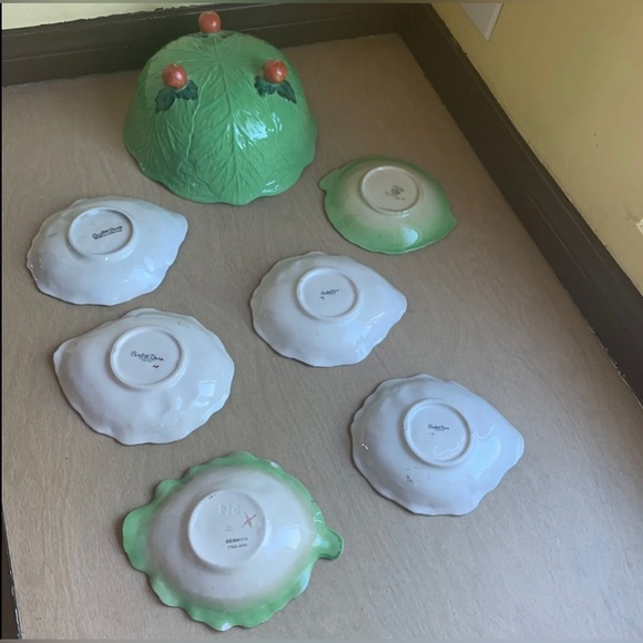 Green cabbageware leaf tomato decor 1930s Beswick Carlton England Serving bowl - Picture 2 of 16